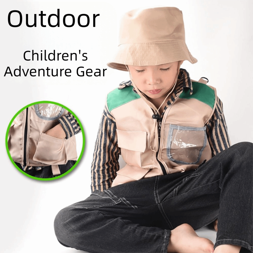 Outdoor Adventure Kit For Kids - Multicolor Explorer Hat Vest Dress Up
